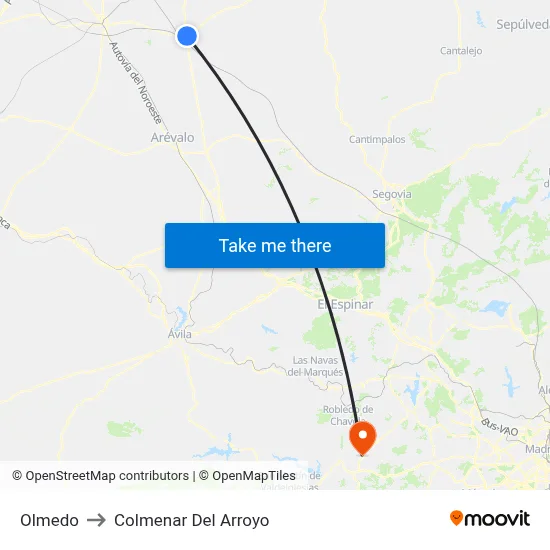 Olmedo to Colmenar Del Arroyo map