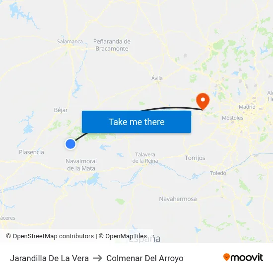 Jarandilla De La Vera to Colmenar Del Arroyo map