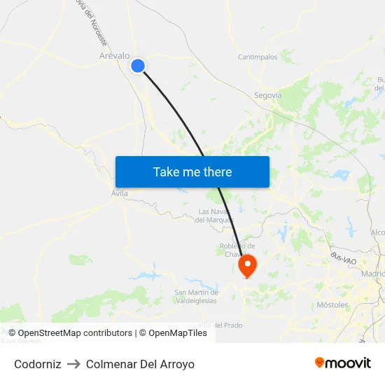 Codorniz to Colmenar Del Arroyo map