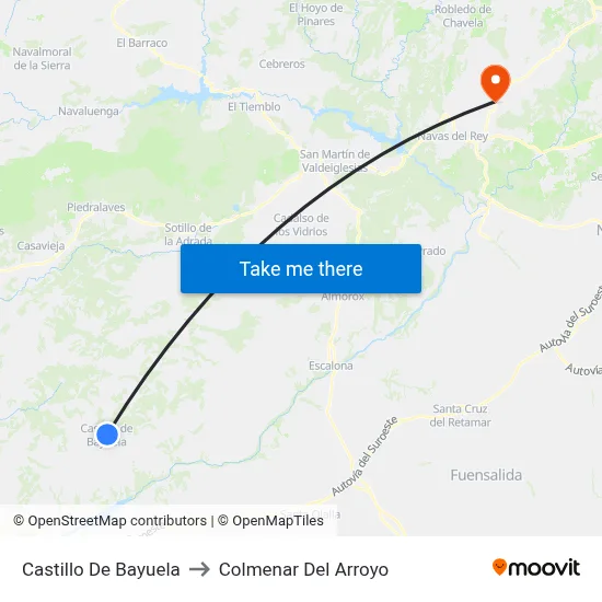 Castillo De Bayuela to Colmenar Del Arroyo map