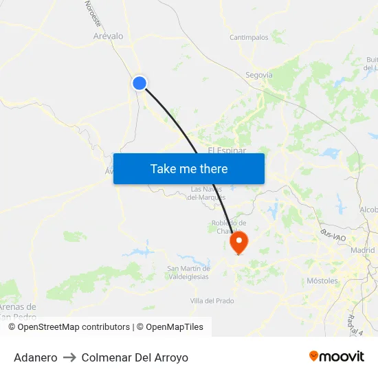 Adanero to Colmenar Del Arroyo map