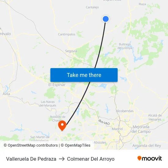 Valleruela De Pedraza to Colmenar Del Arroyo map