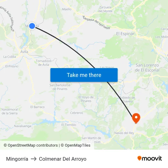 Mingorría to Colmenar Del Arroyo map