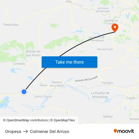 Oropesa to Colmenar Del Arroyo map