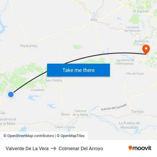Valverde De La Vera to Colmenar Del Arroyo map