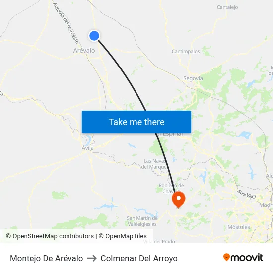 Montejo De Arévalo to Colmenar Del Arroyo map