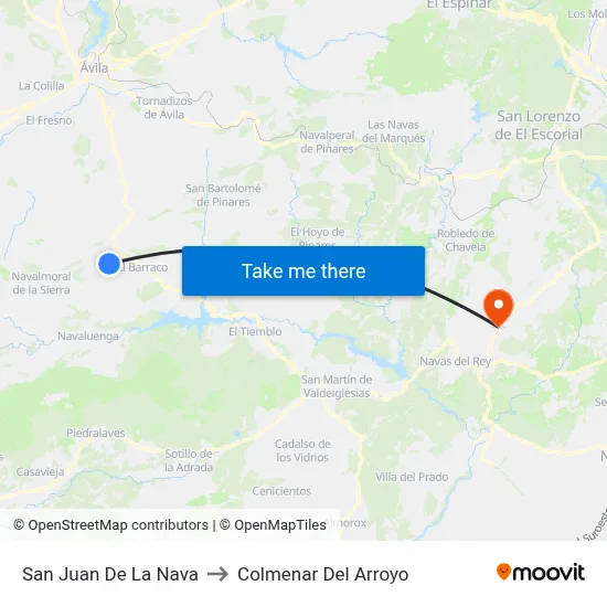 San Juan De La Nava to Colmenar Del Arroyo map