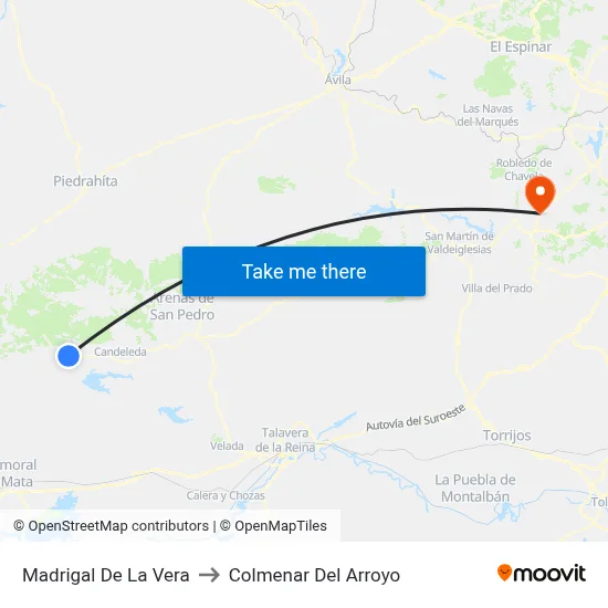 Madrigal De La Vera to Colmenar Del Arroyo map