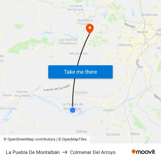 La Puebla De Montalbán to Colmenar Del Arroyo map