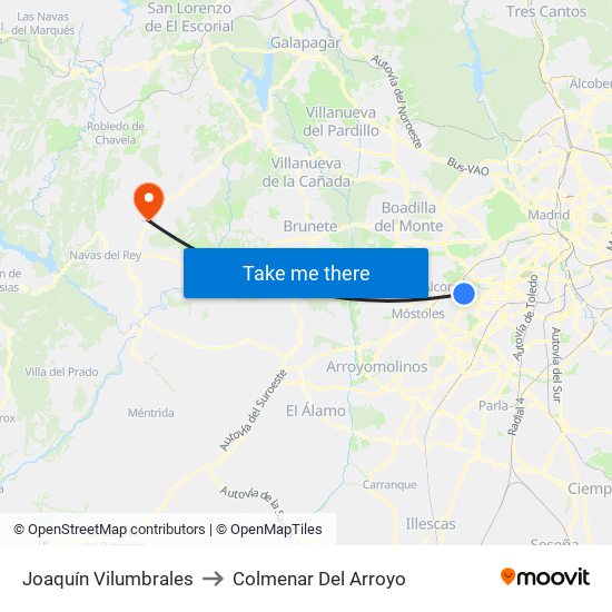 Joaquín Vilumbrales to Colmenar Del Arroyo map