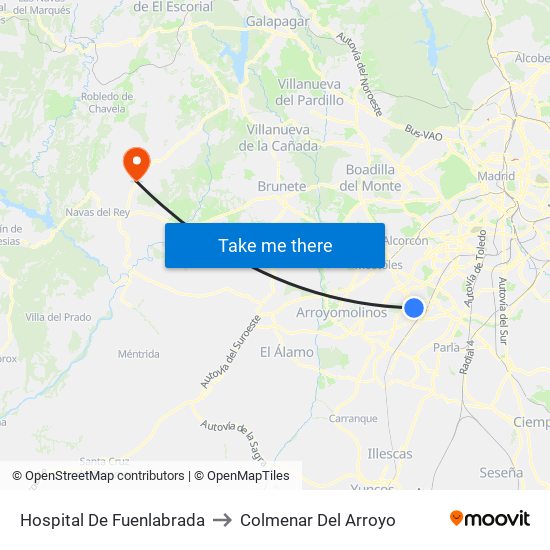Hospital De Fuenlabrada to Colmenar Del Arroyo map
