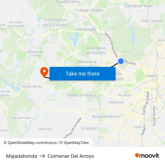 Majadahonda to Colmenar Del Arroyo map