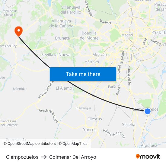 Ciempozuelos to Colmenar Del Arroyo map