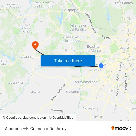 Alcorcón to Colmenar Del Arroyo map