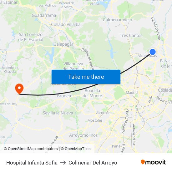 Hospital Infanta Sofía to Colmenar Del Arroyo map