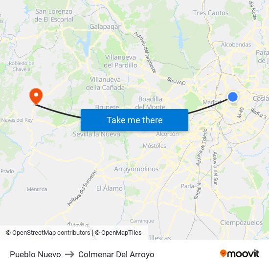 Pueblo Nuevo to Colmenar Del Arroyo map