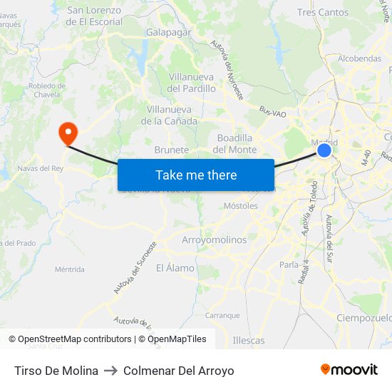 Tirso De Molina to Colmenar Del Arroyo map