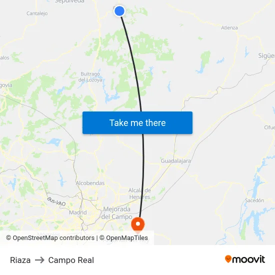 Riaza to Campo Real map