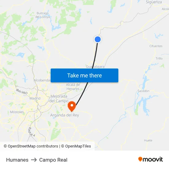 Humanes to Campo Real map