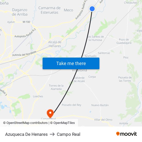 Azuqueca De Henares to Campo Real map