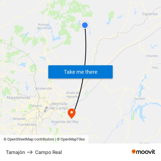 Tamajón to Campo Real map
