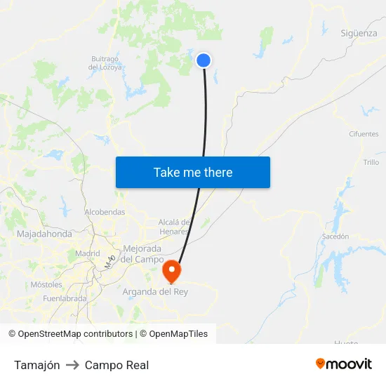 Tamajón to Campo Real map