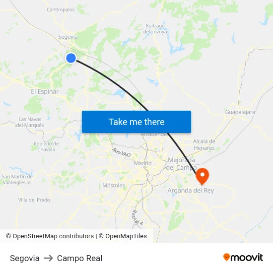 Segovia to Campo Real map