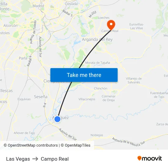 Las Vegas to Campo Real map