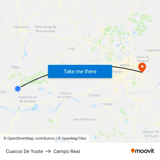 Cuacos De Yuste to Campo Real map