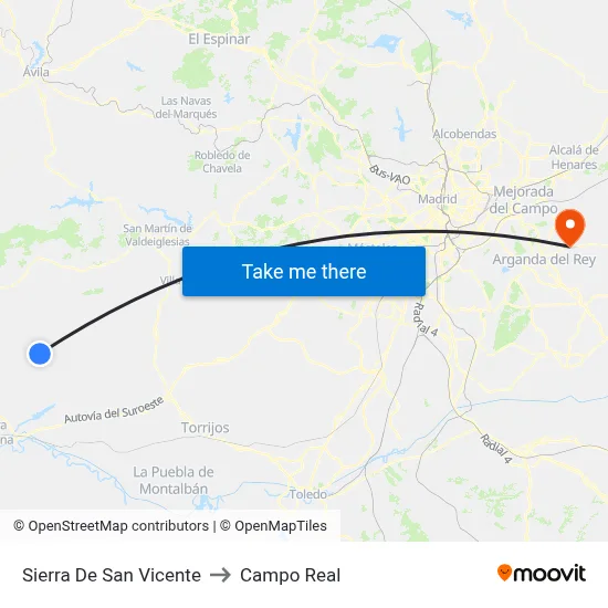Sierra De San Vicente to Campo Real map