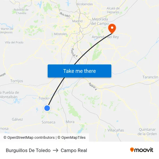 Burguillos De Toledo to Campo Real map