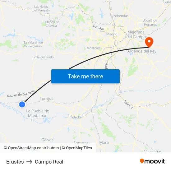 Erustes to Campo Real map