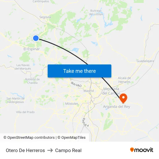 Otero De Herreros to Campo Real map