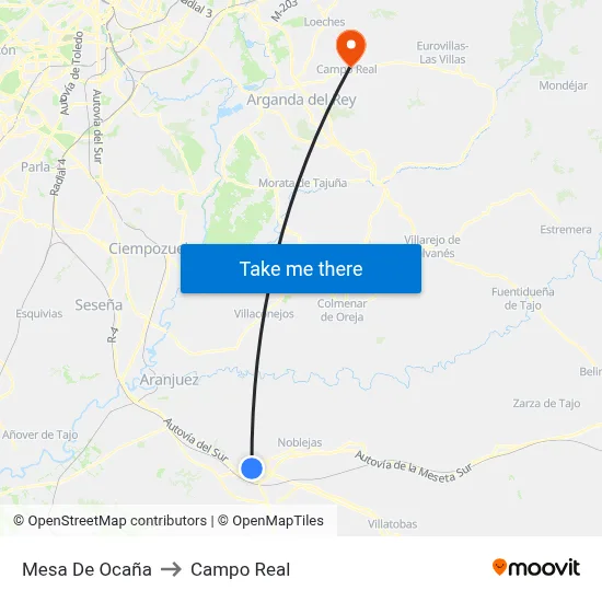 Mesa De Ocaña to Campo Real map