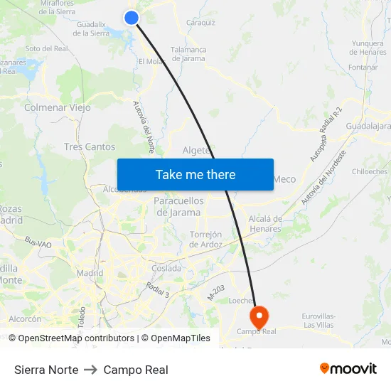 Sierra Norte to Campo Real map
