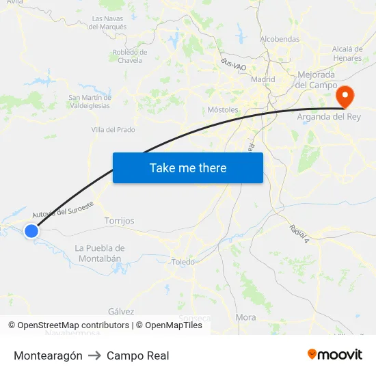 Montearagón to Campo Real map