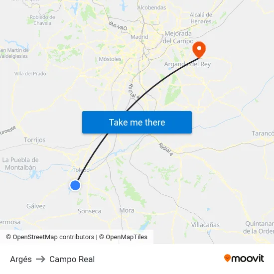 Argés to Campo Real map