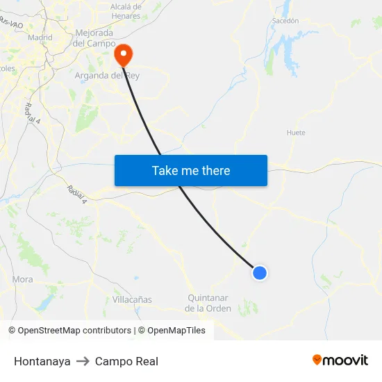 Hontanaya to Campo Real map