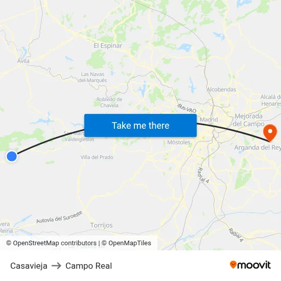 Casavieja to Campo Real map