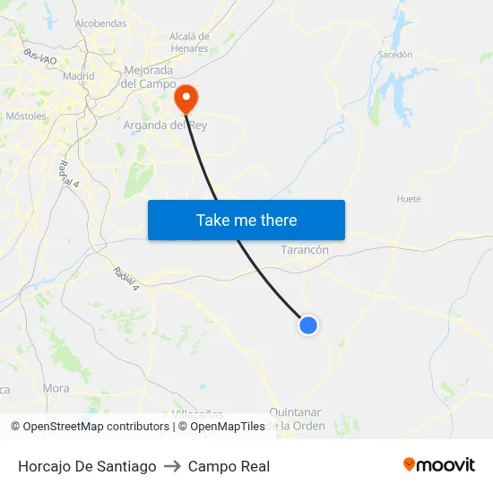 Horcajo De Santiago to Campo Real map