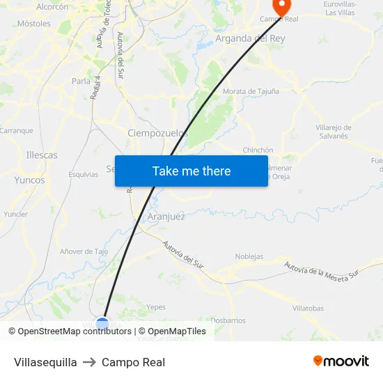 Villasequilla to Campo Real map