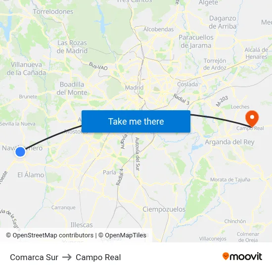 Comarca Sur to Campo Real map