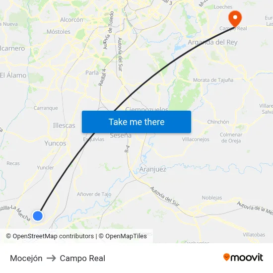 Mocejón to Campo Real map
