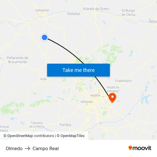Olmedo to Campo Real map