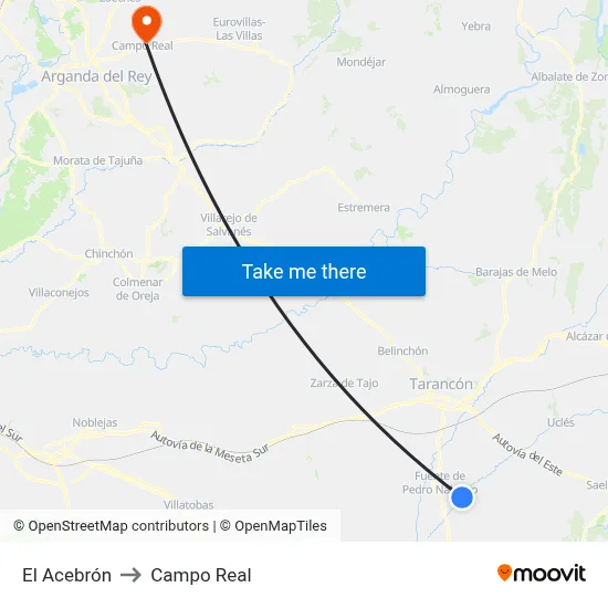 El Acebrón to Campo Real map