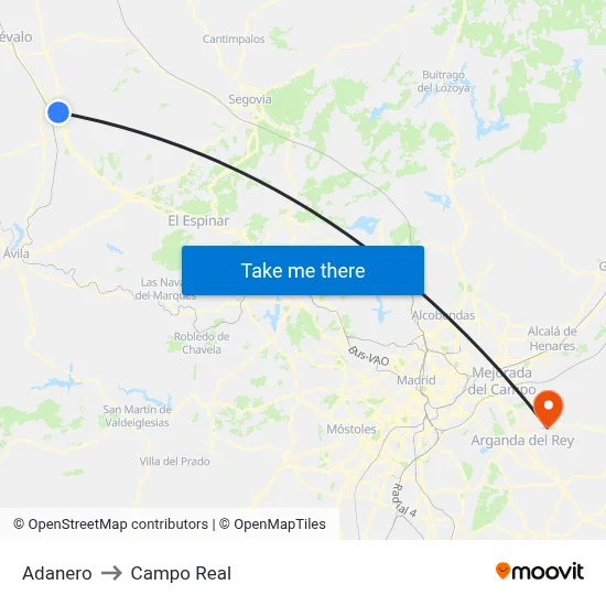 Adanero to Campo Real map