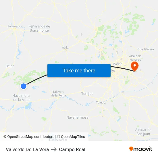 Valverde De La Vera to Campo Real map