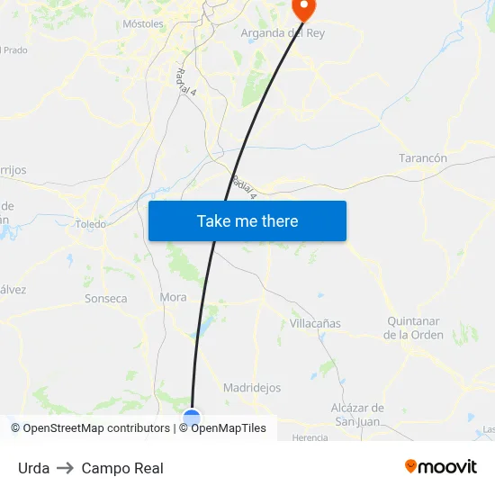 Urda to Campo Real map