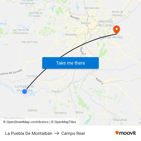 La Puebla De Montalbán to Campo Real map