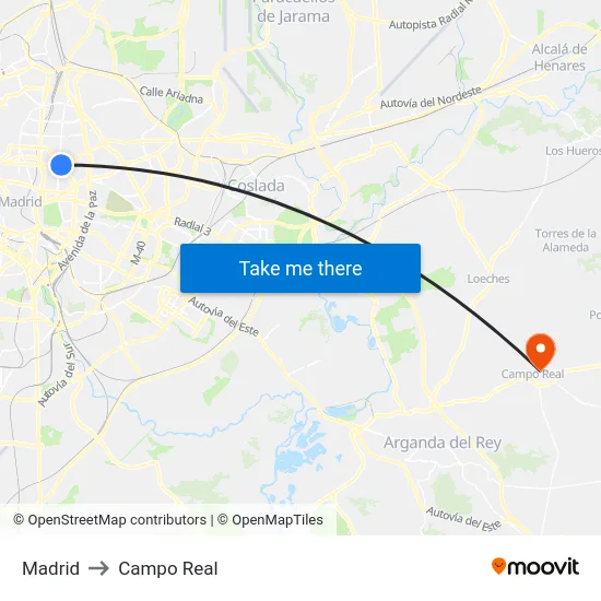 Madrid to Campo Real map
